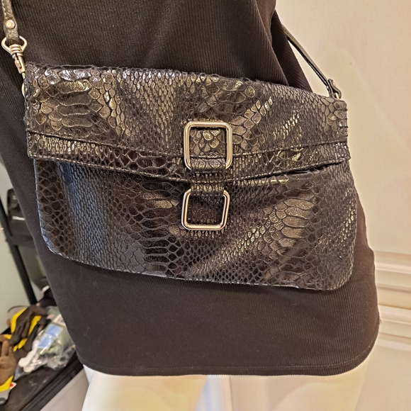 Necessary Objects Black Snakeskin Crossbody Bag - Picture 1 of 7